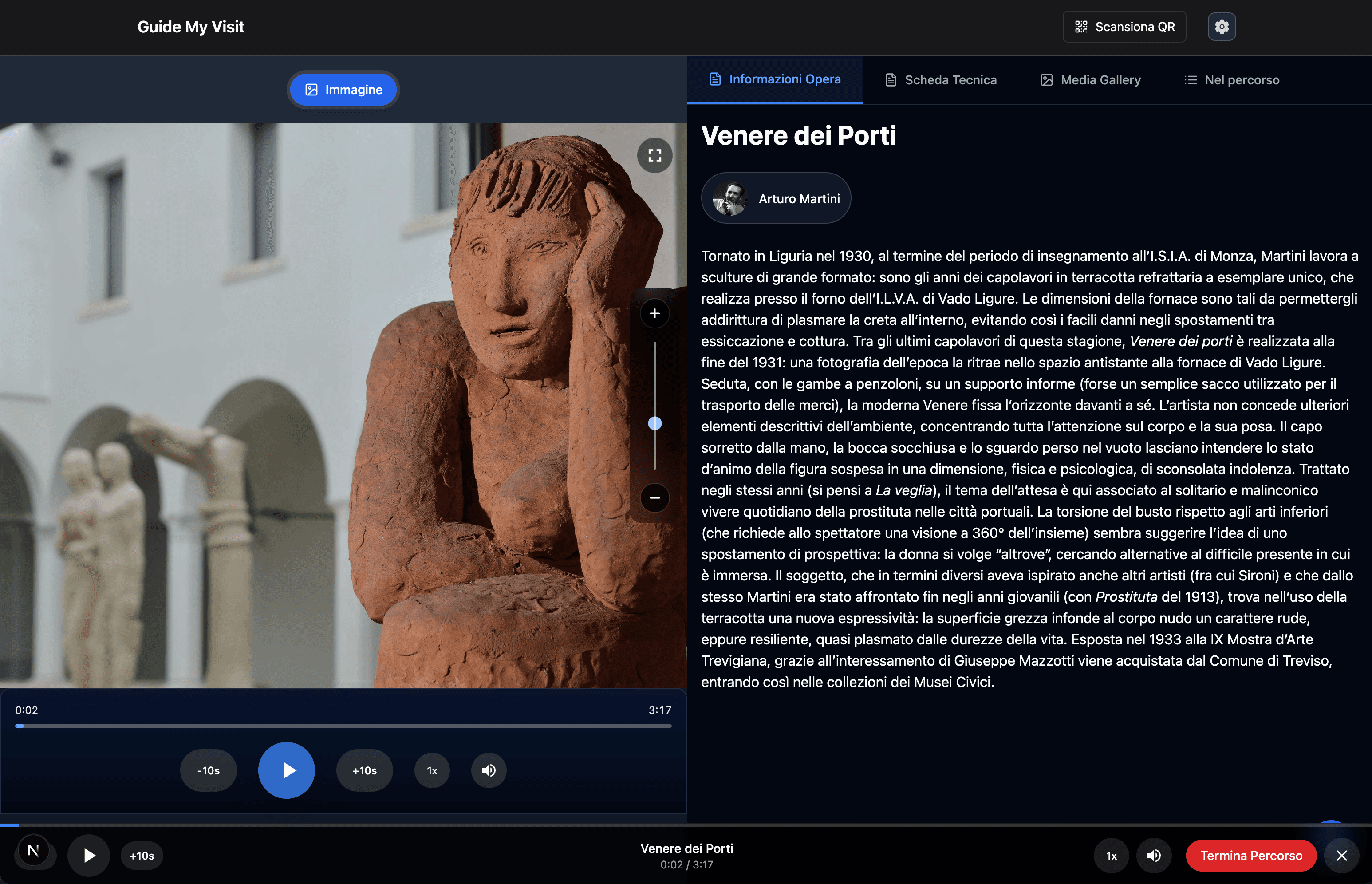 WebApp desktop GuideMyVisit - Piattaforma web per guide museali multilingue e contenuti interattivi